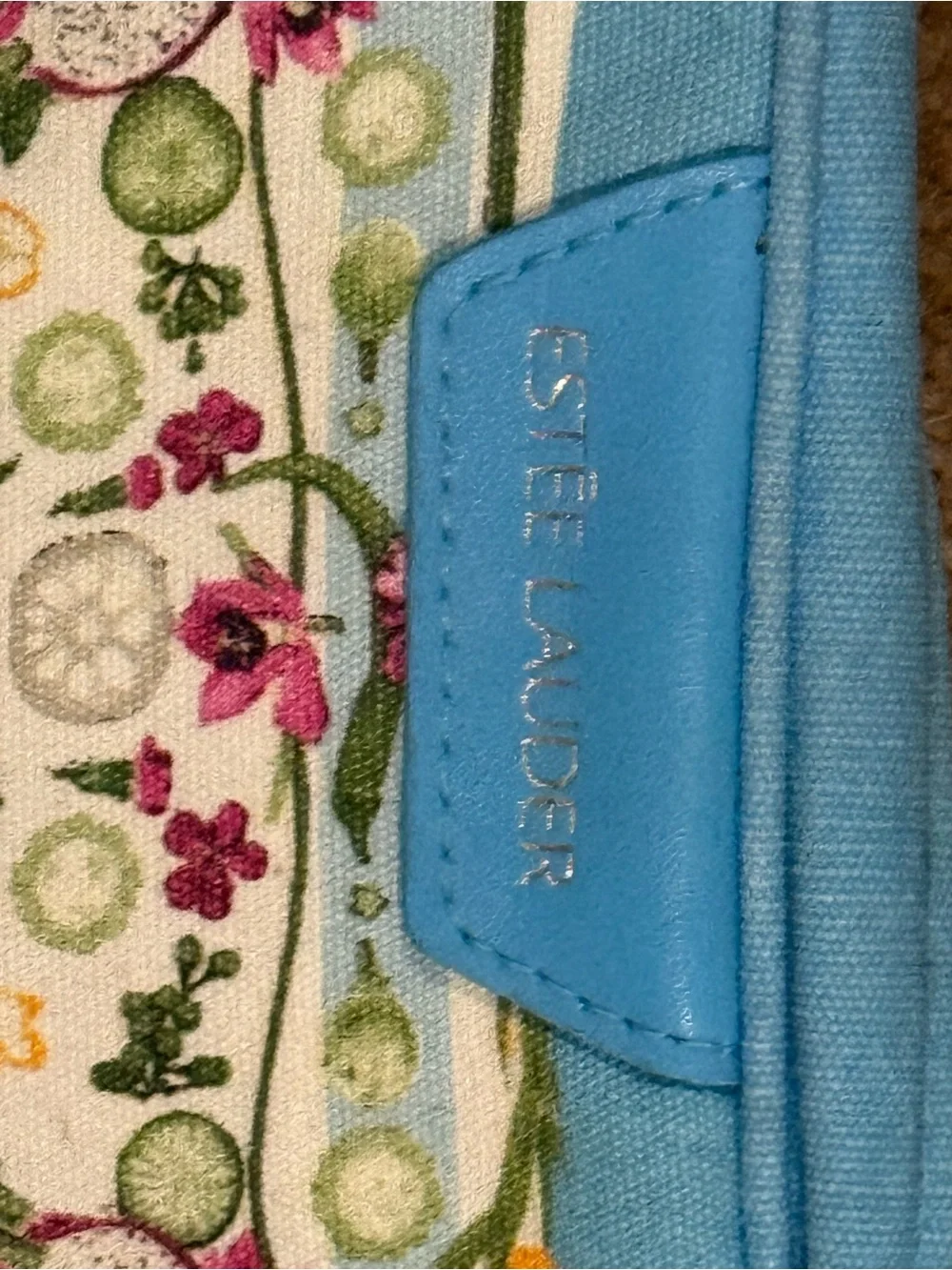 Estee Lauder Blue Floral Embroidered Cosmetic Case